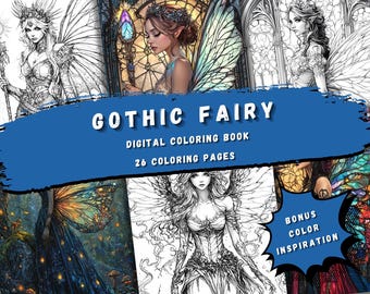 Gothic Fairy Coloring Book | 26 Fantasy Illustrations for Adults | Digital PDF Download