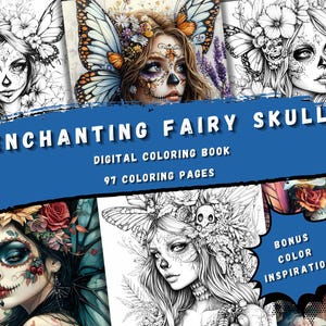 Enchanting Fairy Skull Coloring Pages: 97 Mystical Illustrations of Floral Face Paint & Wings