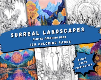 Relaxing Adult Coloring Book - 138 Detailed Surreal Landscapes to Color