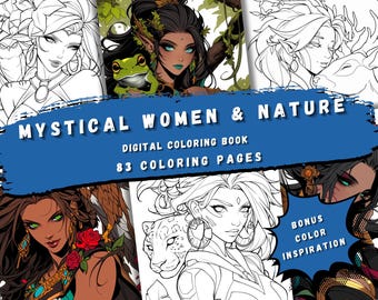 Mystical Women & Nature Coloring Book - 83 Pages, Printable PDF