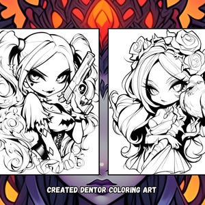 Chibi Gothic Coloring Pages | Dark Fantasy Art (PDF Pattern) image 5