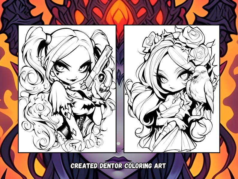 Chibi Gothic Coloring Pages | Dark Fantasy Art (PDF Pattern) image 5