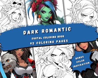 Gothic Fantasy Coloring Book - 92 Dark Romantic Pages, Printable PDF