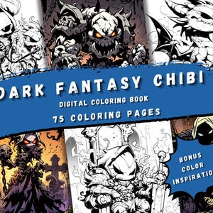 Pu&ograve; includere: Un libro da colorare digitale con 75 pagine da colorare di personaggi chibi fantasy dark. La copertina mostra una variet&agrave; di personaggi, tra cui un drago, un goblin e uno scheletro. Il libro include anche ispirazione di colore bonus.