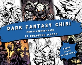 Dark Fantasy Chibi Coloring Pages | Gothic Vampire, Knight Art (PDF Pattern)