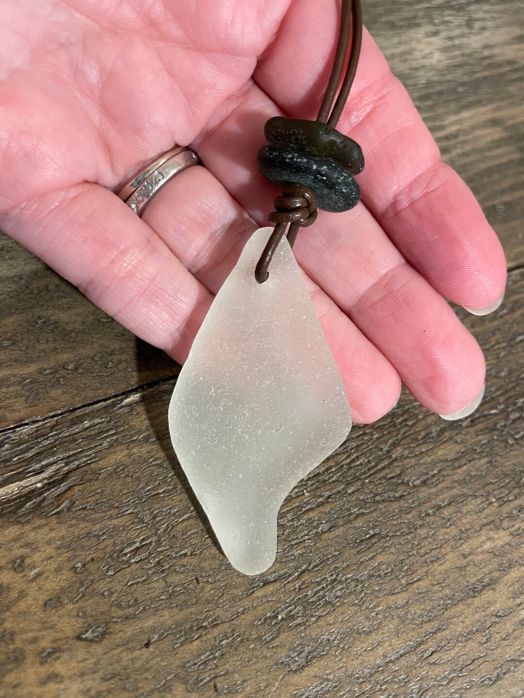 Unisex Genuine Sea Glass Necklace, Men's Sea Glass Necklace Surfer Necklace Adjustable Sea Glass