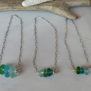 Genuine Sea Glass Anklet: Sterling Silver Paperclip Chain, Beach Found