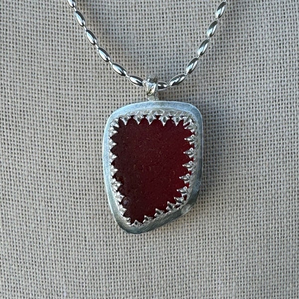 Rare red sea glass necklace - sea glass and sterling silver bezel set necklace - red sea glass necklace - rare red sea glass