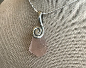 Rare pink genuine sea glass necklace - hand made sea glass and antique silver necklace - pink sea glass necklace