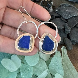 Handmade Cobalt Blue Sea Glass Earrings: Sterling Silver Dangle Jewelry