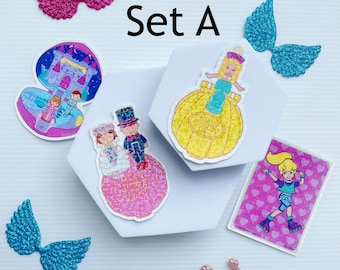 4 adesivi con ologramma glitter Polly Pocket da 8 cm x 8 cm