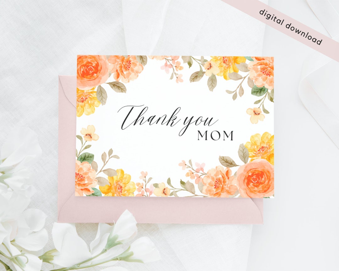 Printable Thank You Mom Card Flower Mother's Day Card Etsy