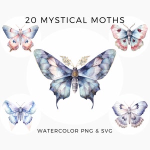 20 Moths PNG & SVG, Watercolor Moth Clipart, Mystical Clipart, Witchcraft Clipart Commercial Use, Digital clipart, Butterfly