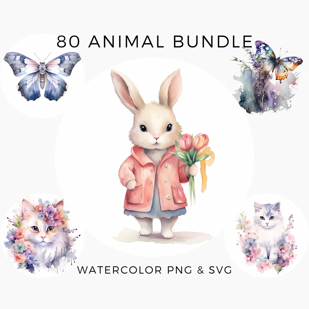 80 PNG & SVG Clipart Animals Spring Floral Digital Floral - Etsy
