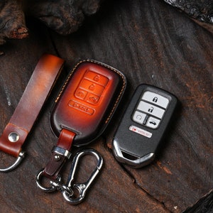 Leather Key Fob Cover for Honda Fits Accord Civic Pilot, CR-V, Vezel, HRV, Jazz, Jade 3, 4, 5, 6 Button Cases Remote Holder, Car Accessories