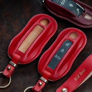 Leather Key Fob Cover for Porsche: Cayenne, Panamera Carrera 911, Taycan, Cayman, Macan, Boxster 918 Spyder Stylish Protection & Key Holder.