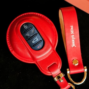 Cute Mini Cooper Leather Key Fob Cover Case Personalized Leather Key Cover For Pink Mini Cooper Mini Cooper Gift for Her Countryman Clubman