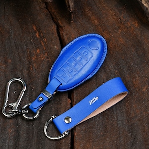 Nissan 2024 Key Fob Cover  Stamped Logo & Name Leather Rogue, Maxima, Murano, Altima, Versa, Sentra, Pathfinder, Infiniti 4 Button, Keychain