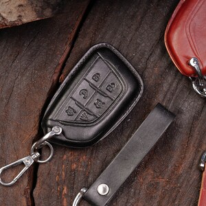 ZSPDACC Compatible with Cadillac Key Fob Cover Red TPU Car Key Chain Leather Lanyard Holder Case Protector Escalade ESV CT4 CT5 Accessories