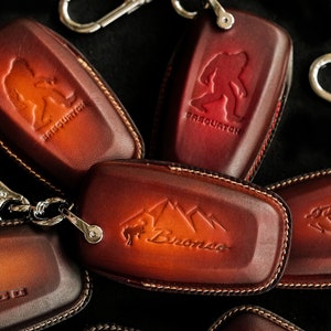 Leather Bronco Fob Cover for 2021-2023 Bronco Sport: Keyring Keychain, Stamp-Embossed Horse Design, Remote Holder for Men and Women