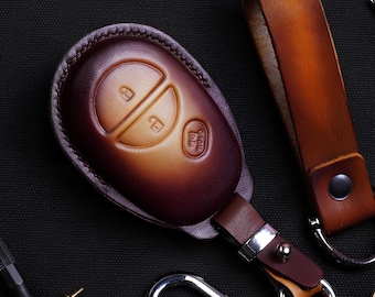 Toyota Tacoma Tundra Leather Key Fob Cover Suitable Sequoia, Sienna, Highlander, Camry, Avalon, Solara, RAV4, Auris (Old Models)  Keychain.