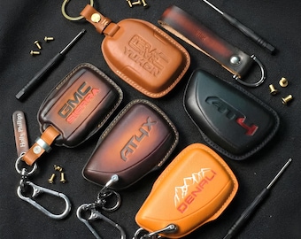 Cover Fits Sierra Leather Key Fob Cover Handmade Case Fits Sierra EV, Denali, AT4, AT4x, sLE, SLT, Pro, Elevation Multiple ColorsCustom Logo