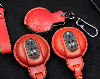 Lädernyckelfodral för Mini Cooper Clubman 2015-2024 Nyckellöst fjärrkontrollsfodral för One, Countryman, 3-dörrars, 5-dörrars Mini Cooper-tillbehör