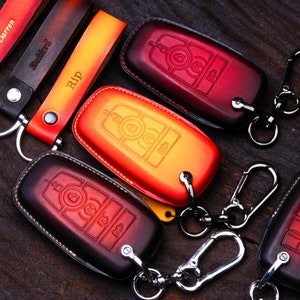 2023 Ford Bronco Sport Leather Key Fob Cover: 4 Buttons, Personalized Protector Case, Embossed Horse, Keychain, Birthday Gift for Men Women