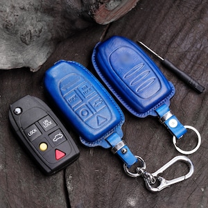 Handcrafted Leather Car Accessories Leather Key Fob Volvo For XC90 S80 XC70 S60 V70 2004-2014Key Cover Key Fob Personalized Keychain Volvo
