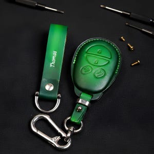 Personalized Leather Key Fob Cover Toyota Tacoma Highlander Sequoia Tundra Remote Holder Case Keychain Gift for Him Special Birthday Present