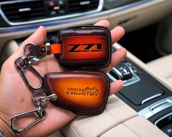 Key Fob Cover Fit For Z71 RST ZR2 High Country Trailboss Tahoe Suburban Colorado Silverado – Handmade Leather, Custom Logo & Color Options