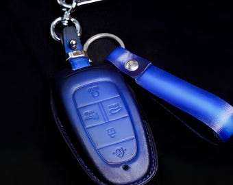 Personalized Leather Key Fob Covers for fit  4 5 6 7 8 ioniq Sonata Santa Fe Tucson Santa Cruz Protection Remote Key Case 2021 2022 2023