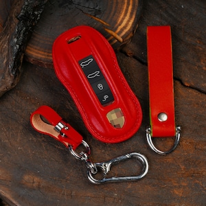 Leather Car Key Fob Cover Porsche Fits 718, 911 Carrera, 918 Spyder Boxster Cayenne 92A Cayman 981 Macan Panamera 970 Smart Remote Protector