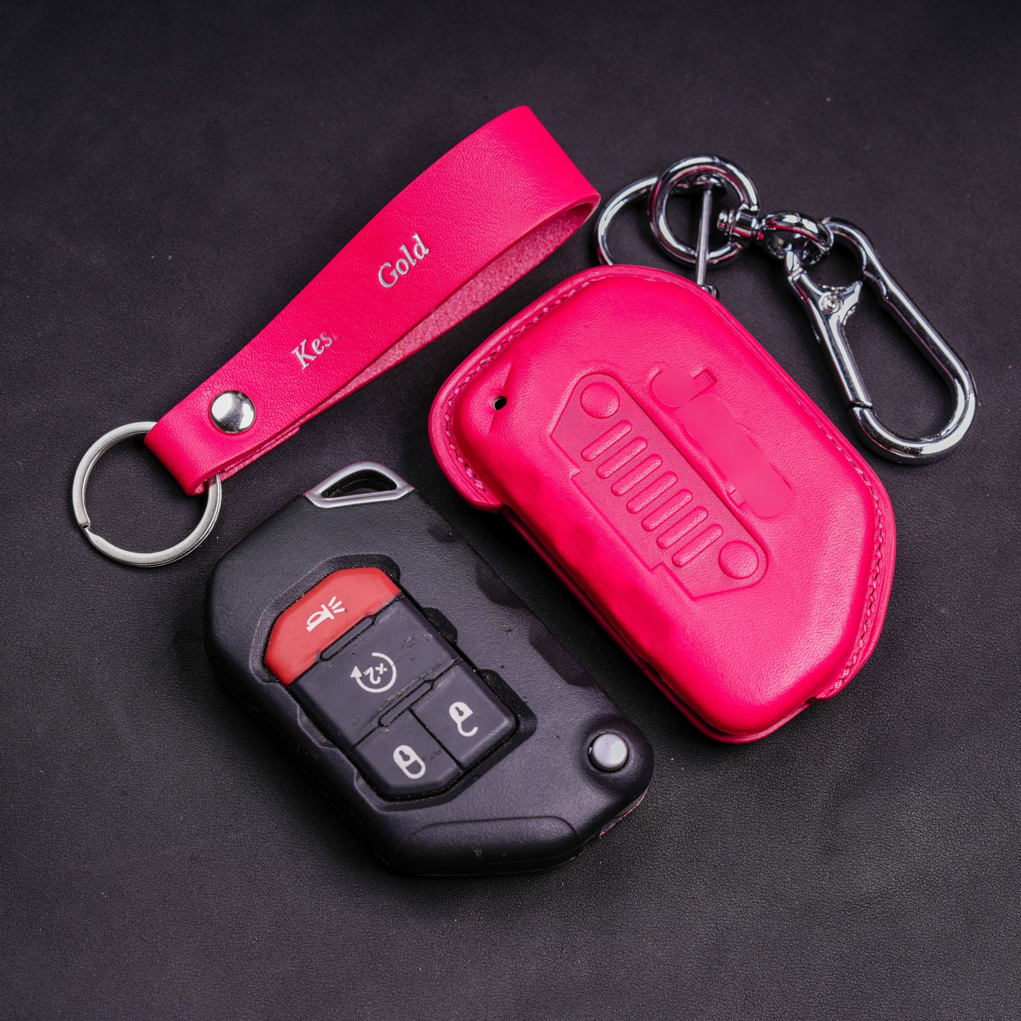 Pink TPU Key Fob Cover Case Remote Holder Skin Protector for Jeep Gran - 4