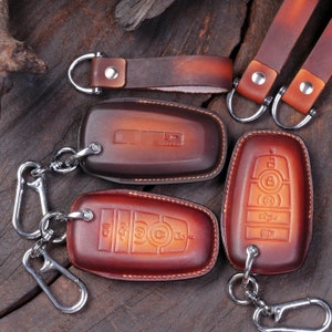 Personalized Leather Key Fob Cover for - Fits 3 4 5 Buttons - Keyless Entry Remotes and Emblem Stamp - Bronco Gift for Him  - Birthday Gift