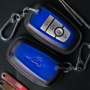 Ford Mustang Key Fob Cover 2025 2024 Patina Color Handmade Leather Key Case for Mach-E, Shelby GT500, Dark Horse, GT350 Custom Logo