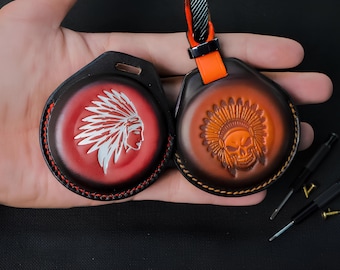 Funda de cuero hecha a mano para llavero Indian Scout Chief Bobber FTR Chieftain Springfield Roadmaster Pursuit con logotipo personalizado. Disponible en 60 colores.