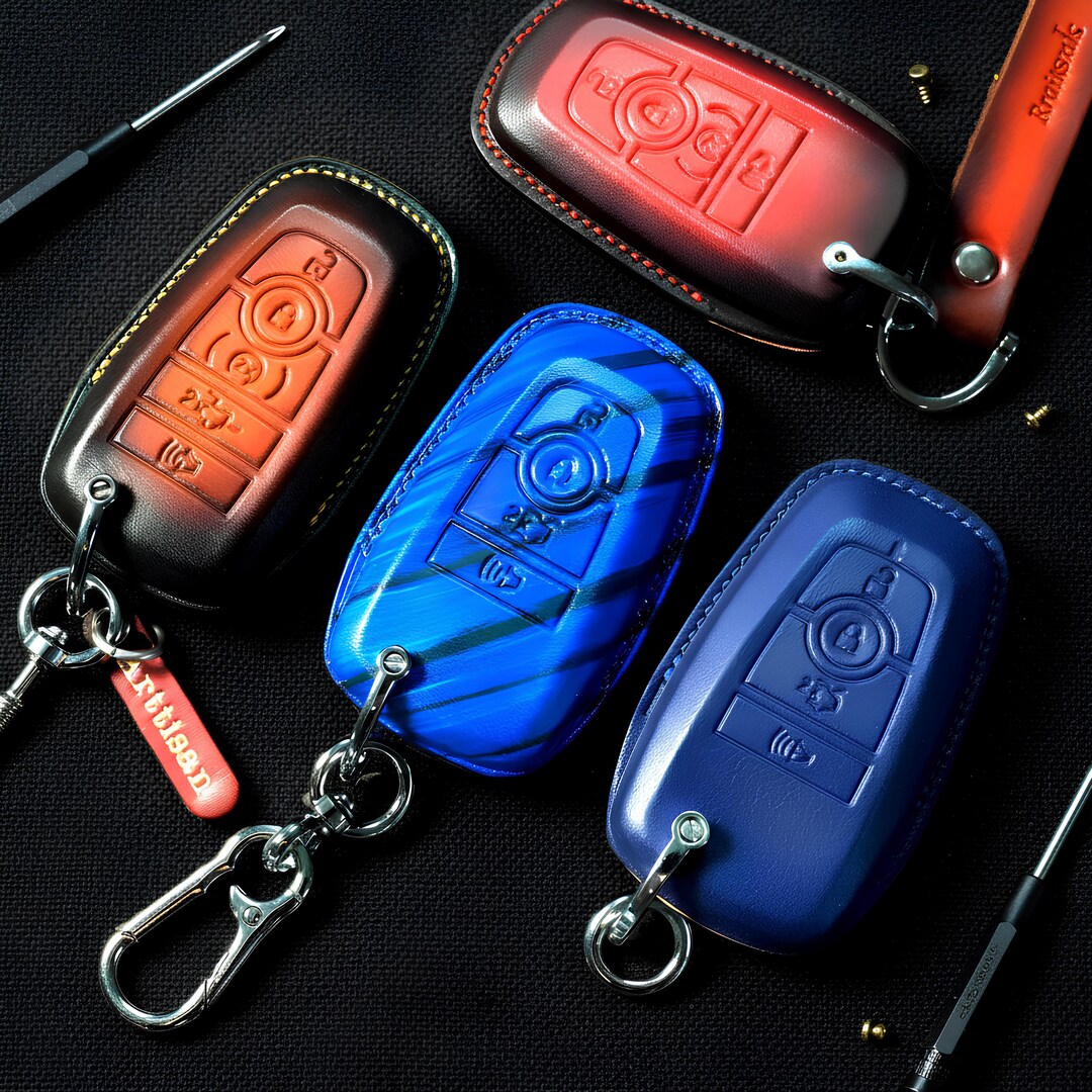 Key Fob Custom Shell Custom Handmade Leather Key Fob Cover Fits F-150 XL XLT STX Lariat ...