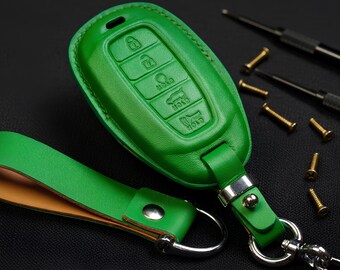 Personalization Leather Key Fob Cover for fit Nexo Santa Fe Sonata Tucson  2019-2026 Elantra GT Kona Palisade Venue Veloster Embossing