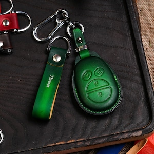 Personalized Leather Key Fob Cover Toyota Tacoma Highlander Sequoia Tundra Remote Holder Case Keychain Gift for Him Special Birthday Present