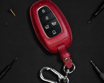 Leather Key Fob fit 2011-2024: Elantra, Kona, Santa Fe, Azera, More | 4,5 Button, Personalized Embossing Car Accessory Gift