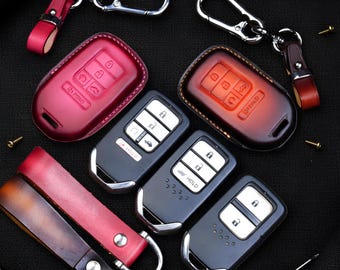 Leather Key Fob Cover for 2021-2026 Honda Models - Fits Civic Type R, Accord, Pilot Trailsport, CRV, HRV, Passport, Ridgeline, Insight