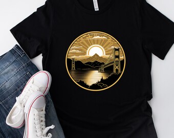 Golden State bridge Black and gold T shirt Men/Women