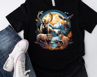 Wildlife-Inspired Design Version 2 with Majestic Animals   T Shirt Men/Women