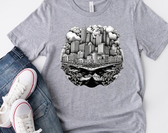 Cartoon Miami City Black and White T Shirt Design Men/Women