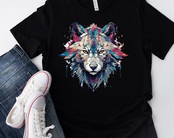 Geometric Wolf Animal Merging Different Shapes T shirt Men/Women