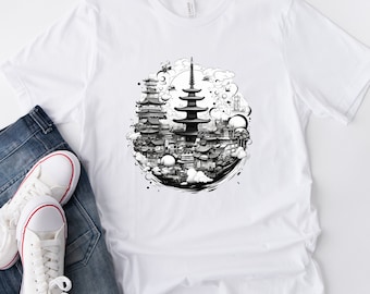 Japan City black and white T shirt design Men/Women