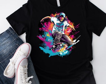 Skateboard-Themed Design with Skate Trick and Graffiti   T Shirt Men/Women
