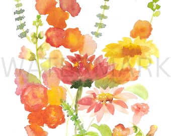 Warm Flowers Watercolor Print