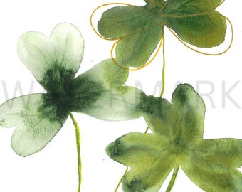 Minimalist Saint Patrick's Day Clovers Watercolor Print